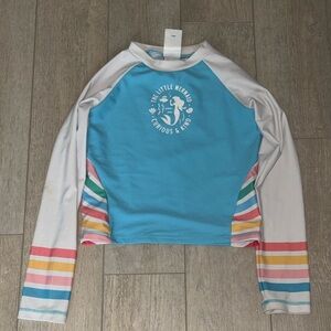 Disney Blue and White Little Mermaid Kids Swim Rashguard